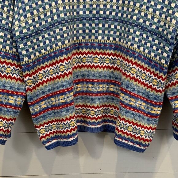 Talbots Blue and Red Patterned Crew Neck Sweater - Picture 4 of 8